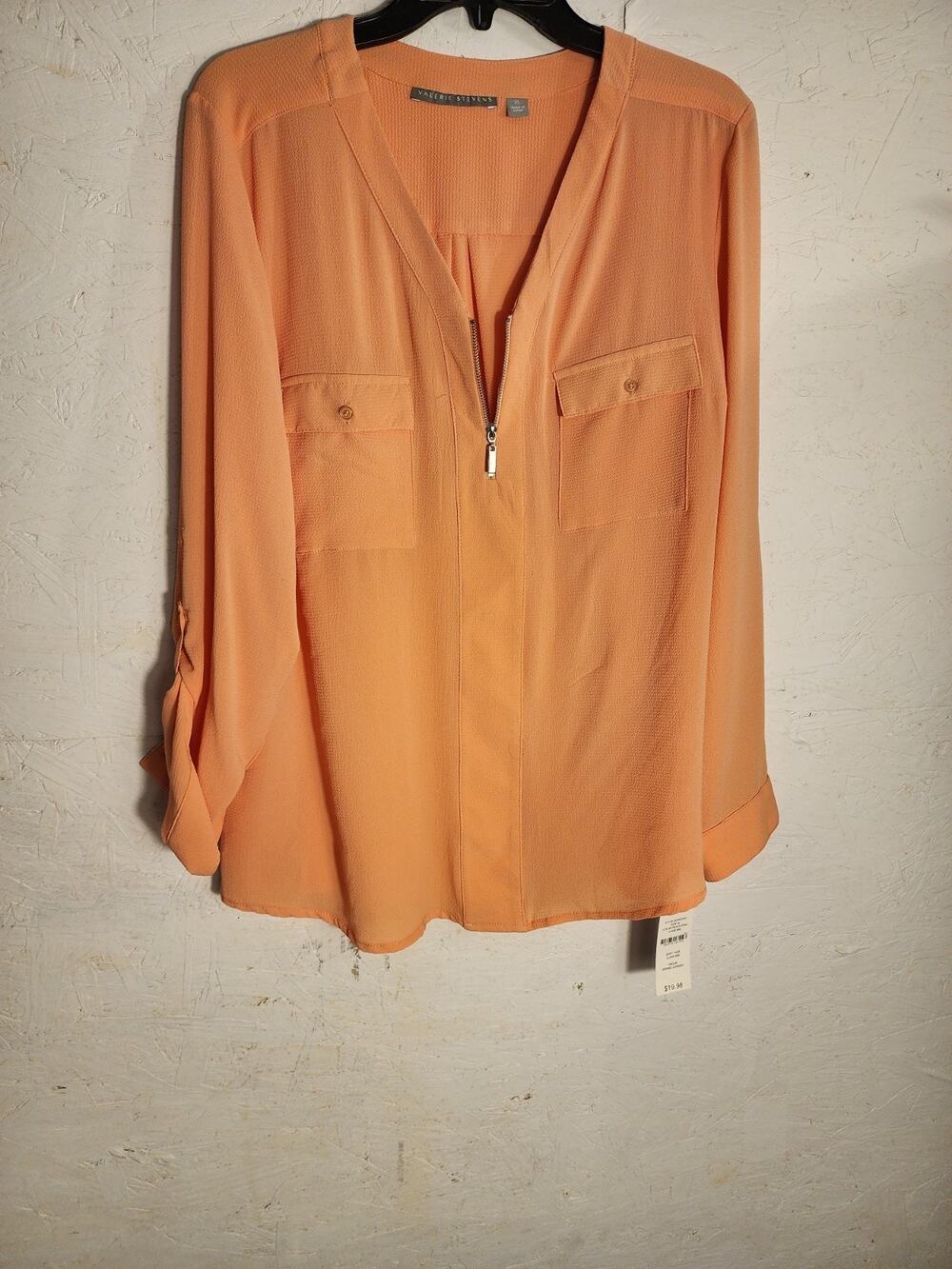 Valerie Stevens Peach V Neck W/ Zipper Long Sleeve XL NWT